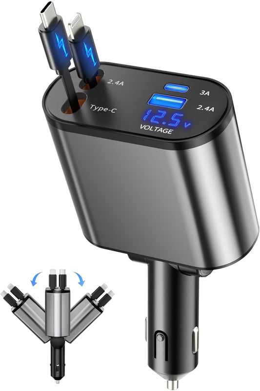Retractable Car Charger 4 in 1 Fast Charging